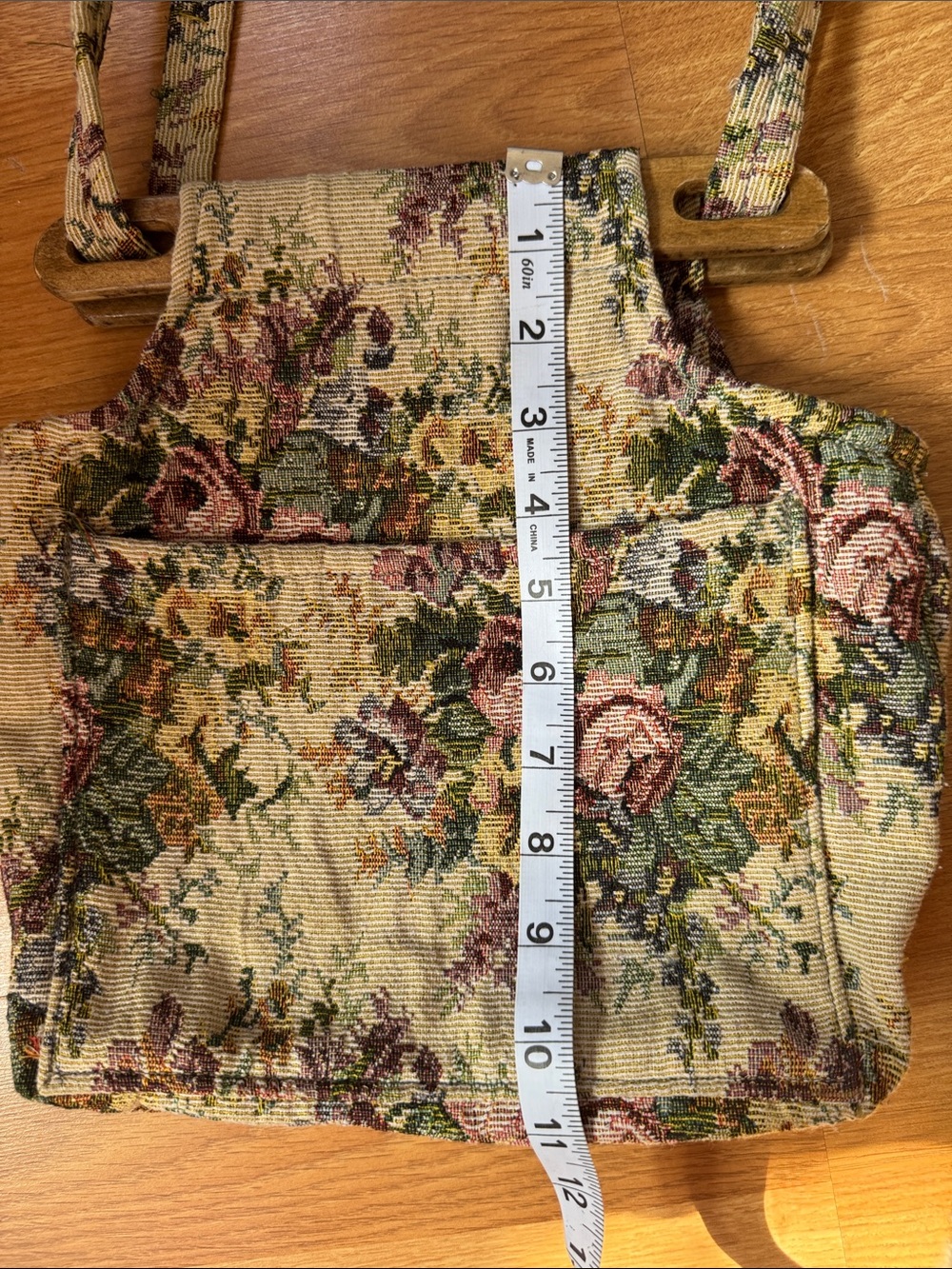 Vintage 90s Unique Creations Floral Tapestry Bag Wooden Handle cottagecore - Picture 3 of 11